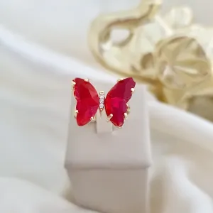 Anel borboleta zircônia vermelha