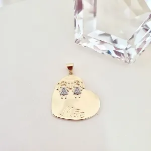 Pingente coração MÃE, 2 meninas, filhas