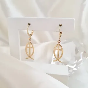 Brinco argola pingente peixe cruz Jesus