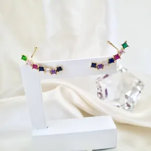 Brinco ear cuff zircônias quadradas coloridas