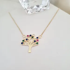 Colar árvore da vida com zircônias coloridas