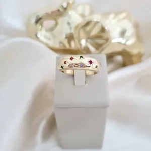Anel aro largo com zircônias coloridas