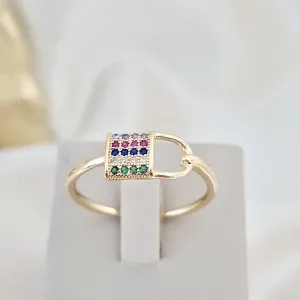 Anel cadeado com zircônias coloridas
