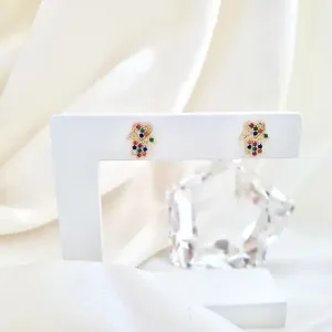 Brinco Mão de Fátima com zircônias coloridas