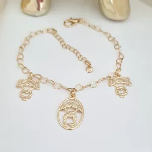 Pulseira elo coração com pingentes de menina (filha)
