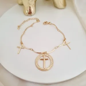 Pulseira pingentes cruz 