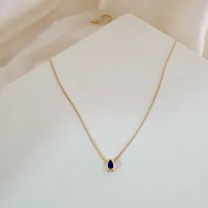 Colar pingente gota zircônia azul marinho