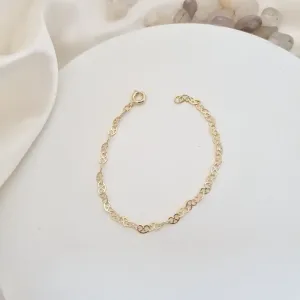 Pulseira infantil elo coração entrelaçado