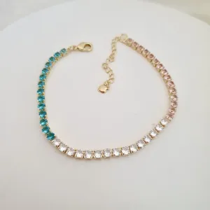 Pulseira riviera zircônias coloridas (azul, rosa e cristal)