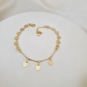 Pulseira chapa coração, tubos e pingentes coração