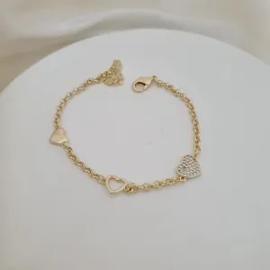 Pulseira corações (sólido, vazado e cravejado em zircônia)