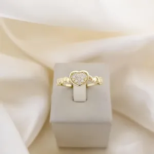 Anel coraçao cravejado zirconia aro detalhe