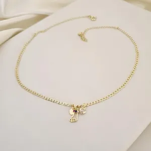 Choker elo achatado com figa, coraçao e ponto de luz