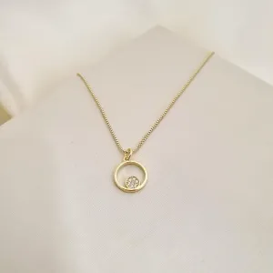 Colar com pingente circulo e circulo cravejado zirconia