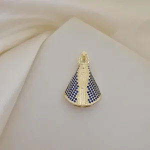 Pingente Nossa Senhora cravejado zirconia azul (3,5cm)
