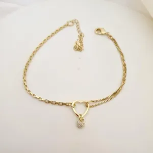 Pulseira coraçao com pingente cravejado zirconia veneziana
