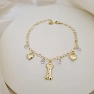 Pulseira osso coraçao e ponto de luz zirconia (love my dog)