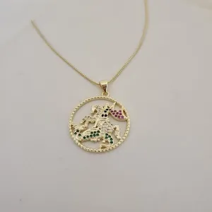 Colar com pingente Sao Jorge zirconias coloridas