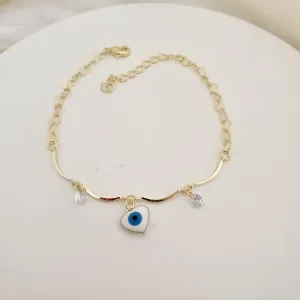 Pulseira coracao olho grego e pontos de luz