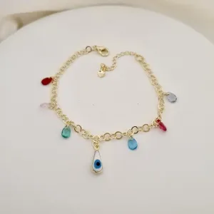 Pulseira gota olho grego e zirconias coloridas