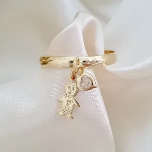 Anel com pingente de menino (filho) e coração com zircônia