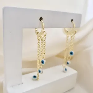 Brinco argola com pingente corrente e olho grego