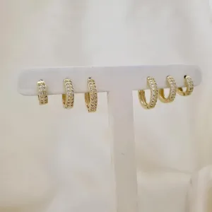 Brinco trio argola click 2 fileiras de zirconias
