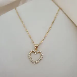 Colar pingente coraçao cravejado zirconia