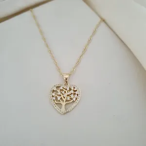 Colar pingente coraçao zirconias arvore da vida