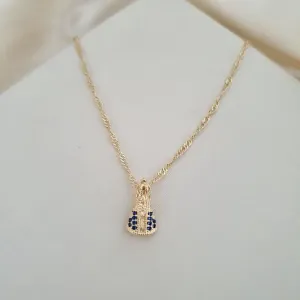 Colar pingente Nossa Senhora cravejado zirconias azuis