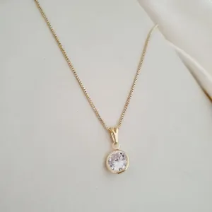 Colar ponto de luz zirconia redonda contorno dourado