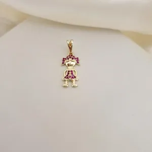 Pingente menina zirconia rosa
