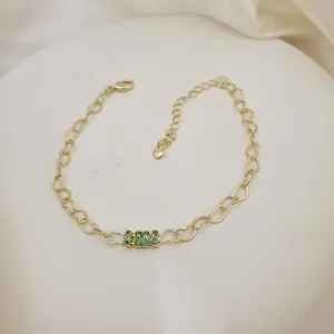 Pulseira elo coraçao 4 zirconias verdes