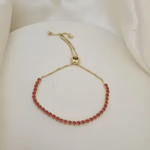 Pulseira gravatinha riviera zirconia rosa redonda