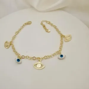 Pulseira pingentes olho grego e olho grego vazado