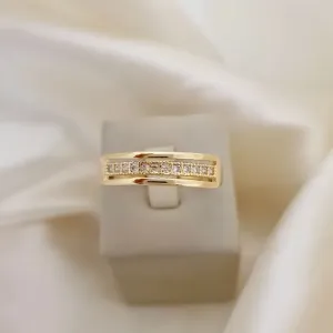 Anel 3 aros aro do meio cravejado zirconia