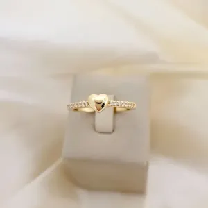 Anel aro cravejado zirconia e coracão