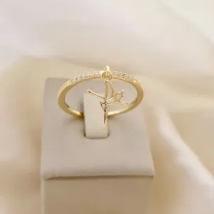 Anel cravejado zirconia com pingente Fé