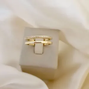 Aparador duplo um aro cravejado zirconia outro pontas