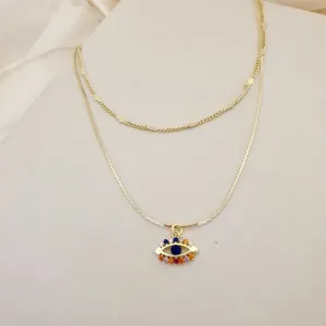 Colar duplo olho grego zirconias coloridas