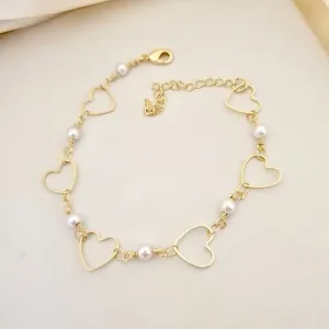 Pulseira de corações e perolas