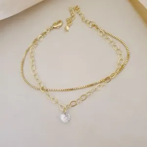 Pulseira dupla veneziana e elo com ponto de luz zirconia