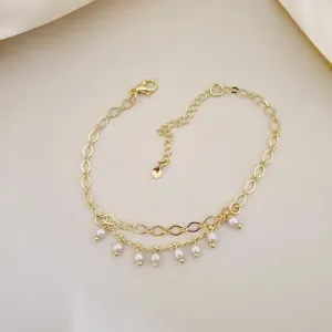 Pulseira duplo com pingentes de perolas