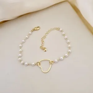 Pulseira perolas e coracao
