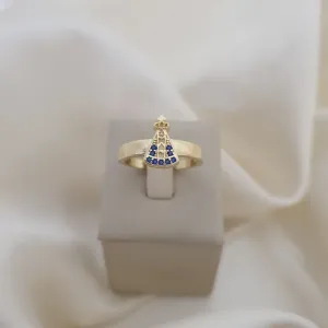 Anel Nossa Senhora cravejado zirconia azul