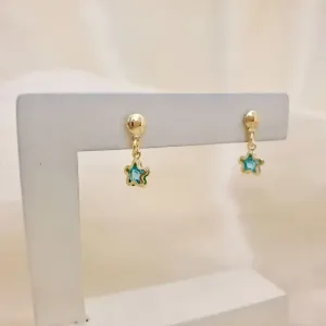 Brinco pingente estrela zirconia azul