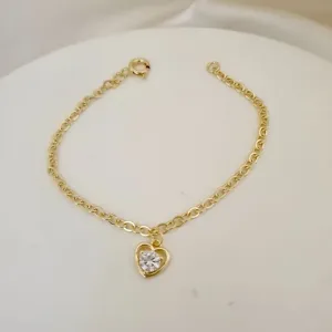Pulseira infantil pingente coracão ponto de luz zirconia