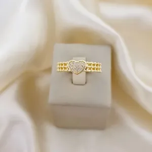 Anel aro quadriculado coracao cravejado zirconias