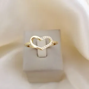 Anel coração metade cravejado zirconia
