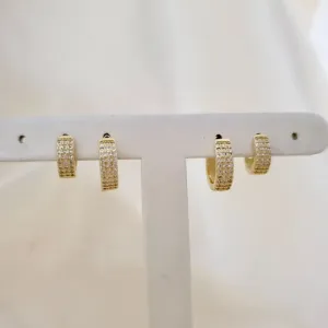 Brinco dupla argola click 3 fileiras zirconia